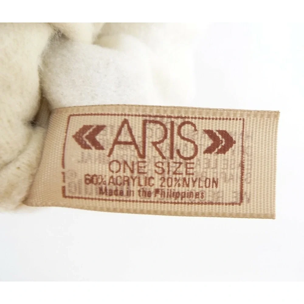 Vintage Aris Winter Gloves Womens One Size Tan Knit with Leather New‎